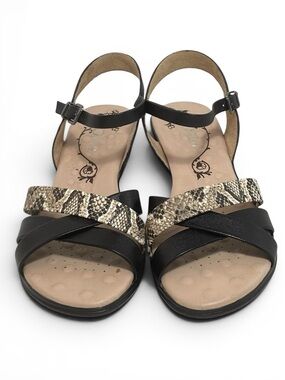 Michelle D Leather Amanda Black & Snakeskin Women’s Sandals Size 8.5